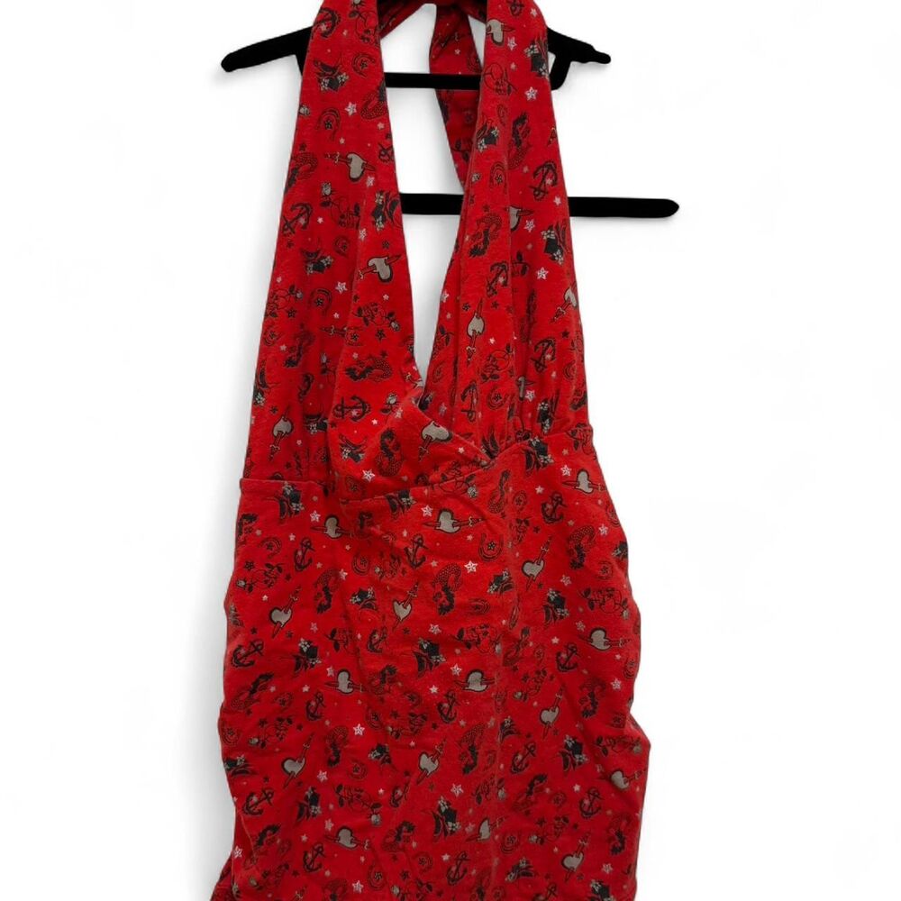 Torrid Women's Vintage Y2K Red & Black Tattoo Style Summer Halter Top - Picture 4 of 7